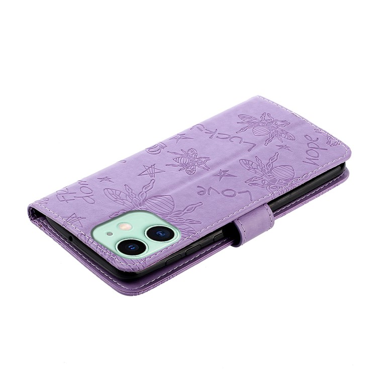 Imprint Bee PU Leather Wallet Stand Case for iPhone 11 6.1 inch - Purple-5