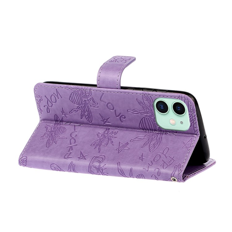 Imprint Bee PU Leather Wallet Stand Case for iPhone 11 6.1 inch - Purple-6