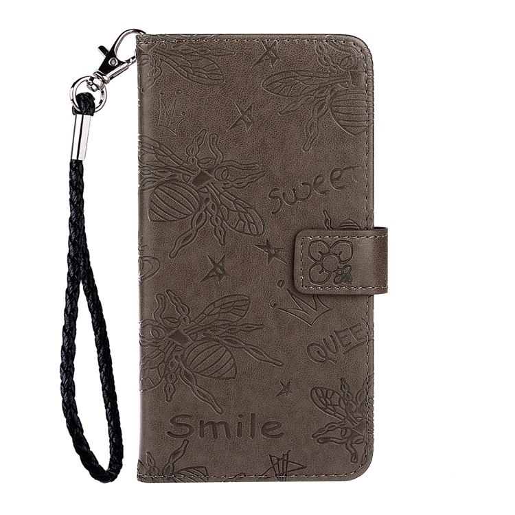 Imprint Bee PU Leather Wallet Stand Case for iPhone 11 6.1 inch - Grey-2