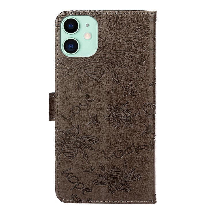 Imprint Bee PU Leather Wallet Stand Case for iPhone 11 6.1 inch - Grey-3