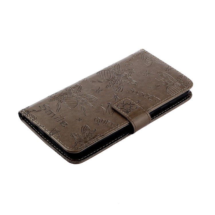 Imprint Bee PU Leather Wallet Stand Case for iPhone 11 6.1 inch - Grey-4