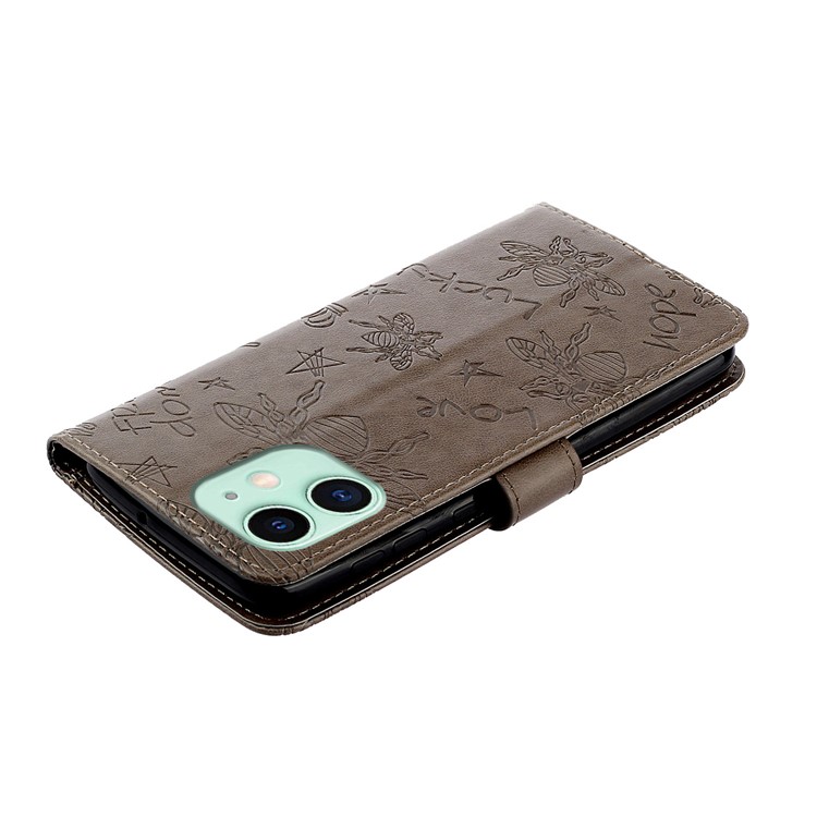 Imprint Bee PU Leather Wallet Stand Case for iPhone 11 6.1 inch - Grey-5