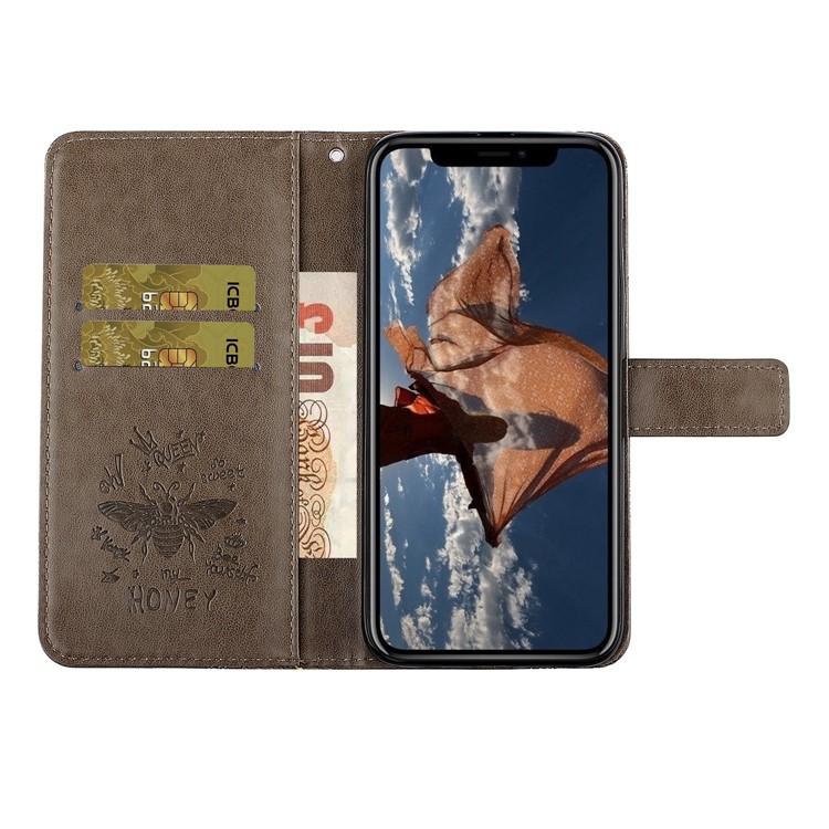 Imprint Bee PU Leather Wallet Stand Case for iPhone 11 6.1 inch - Grey-7