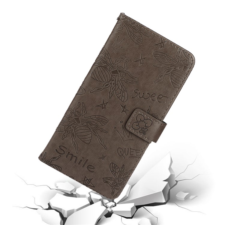 Imprint Bee PU Leather Wallet Stand Case for iPhone 11 6.1 inch - Grey-8