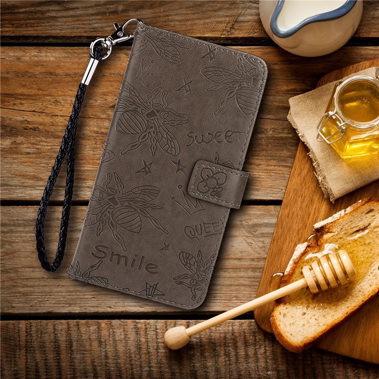 Imprint Bee PU Leather Wallet Stand Case for iPhone 11 6.1 inch - Grey-9