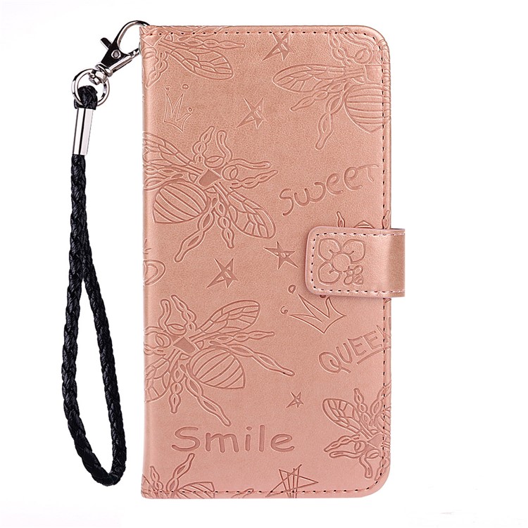 Imprint Bee PU Leather Wallet Stand Phone Cover for iPhone 11 Pro 5.8 inch - Rose Gold-2