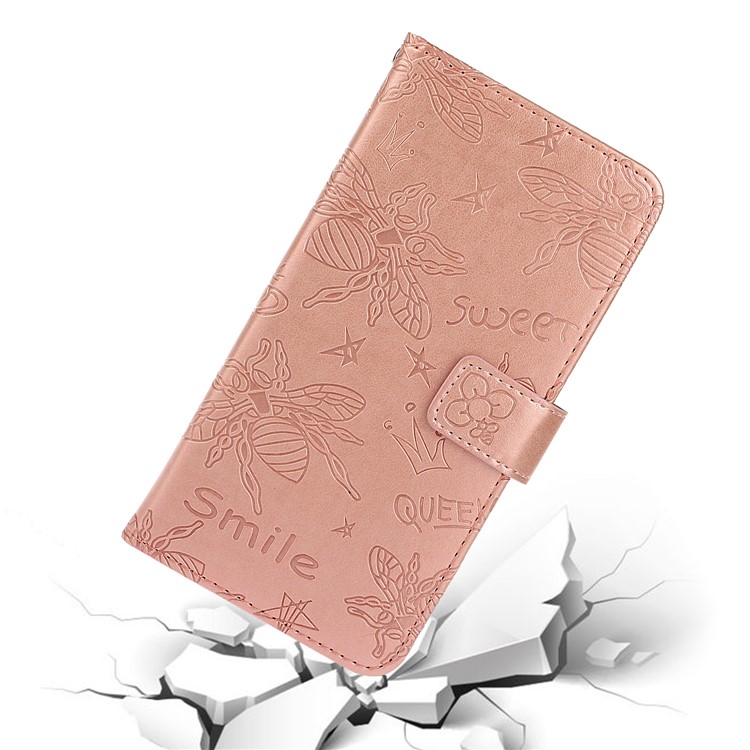 Imprint Bee PU Leather Wallet Stand Phone Cover for iPhone 11 Pro 5.8 inch - Rose Gold-8