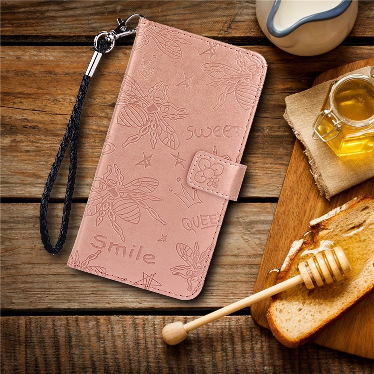Imprint Bee PU Leather Wallet Stand Phone Cover for iPhone 11 Pro 5.8 inch - Rose Gold-9