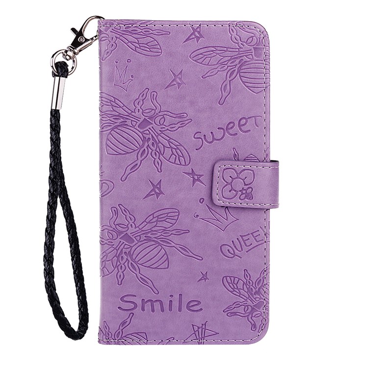 Imprint Bee PU Leather Wallet Stand Phone Cover for iPhone 11 Pro 5.8 inch - Purple-2