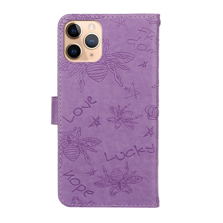 Imprint Bee PU Leather Wallet Stand Phone Cover for iPhone 11 Pro 5.8 inch - Purple-3