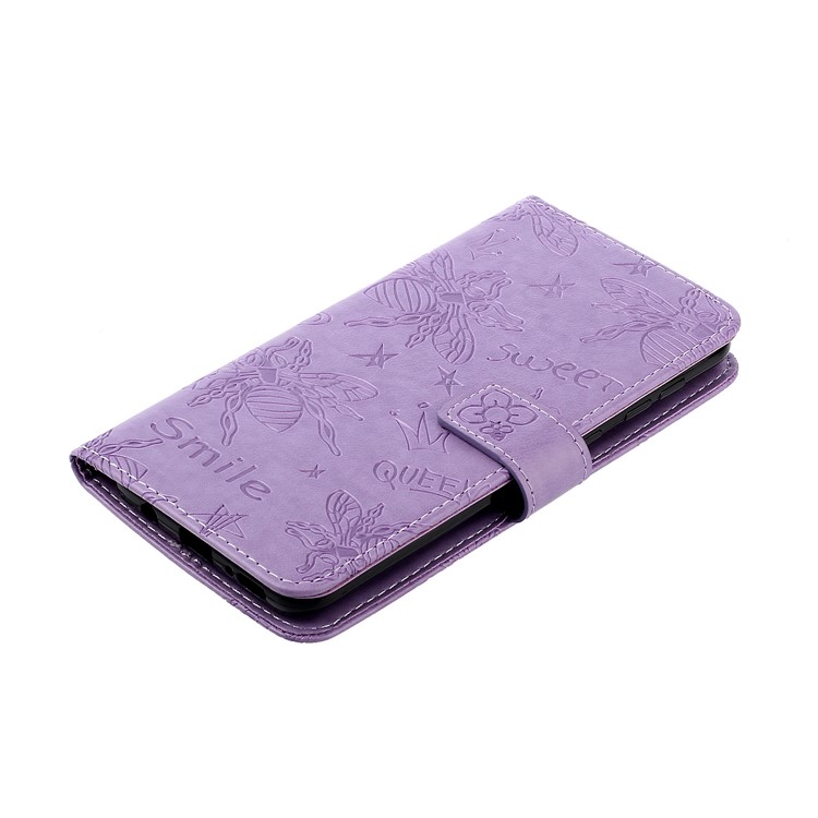 Imprint Bee PU Leather Wallet Stand Phone Cover for iPhone 11 Pro 5.8 inch - Purple-4