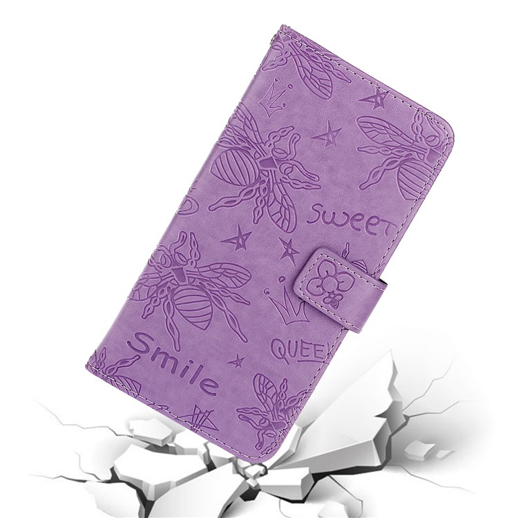 Imprint Bee PU Leather Wallet Stand Phone Cover for iPhone 11 Pro 5.8 inch - Purple-8