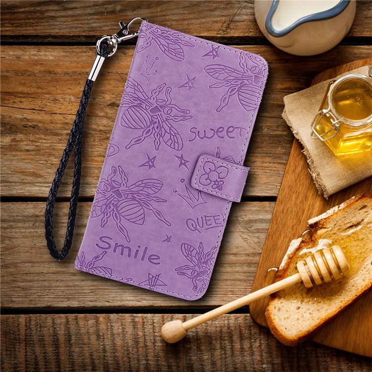 Imprint Bee PU Leather Wallet Stand Phone Cover for iPhone 11 Pro 5.8 inch - Purple-9