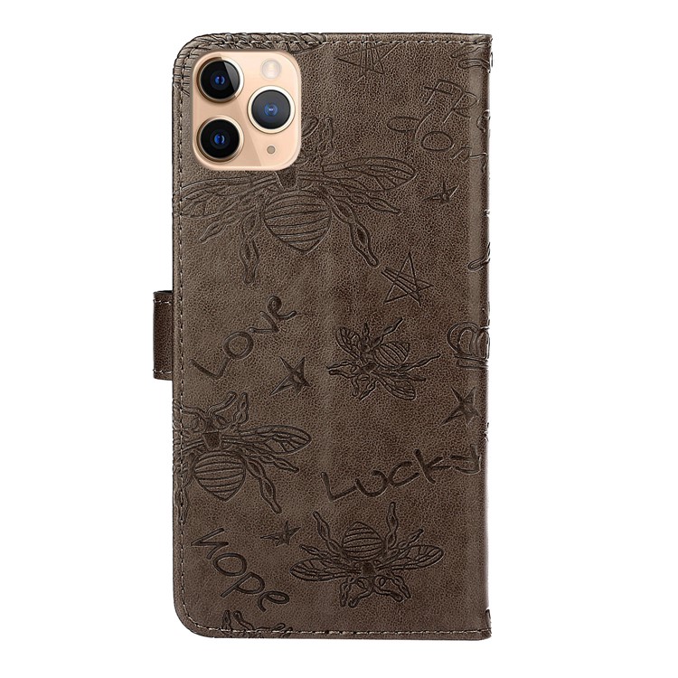 Imprint Bee PU Leather Wallet Stand Phone Cover for iPhone 11 Pro 5.8 inch - Grey-3