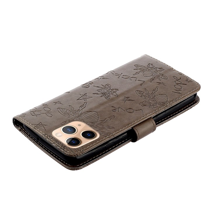 Imprint Bee PU Leather Wallet Stand Phone Cover for iPhone 11 Pro 5.8 inch - Grey-5