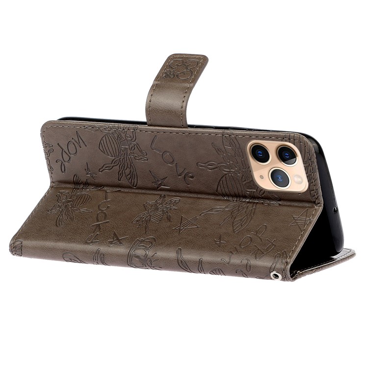 Imprint Bee PU Leather Wallet Stand Phone Cover for iPhone 11 Pro 5.8 inch - Grey-6