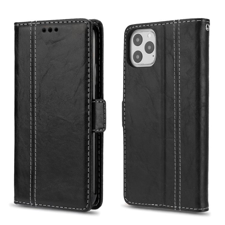 Stitching Wallet Leather Stand Case for iPhone 11 Pro Max 6.5 inch - All Black-1