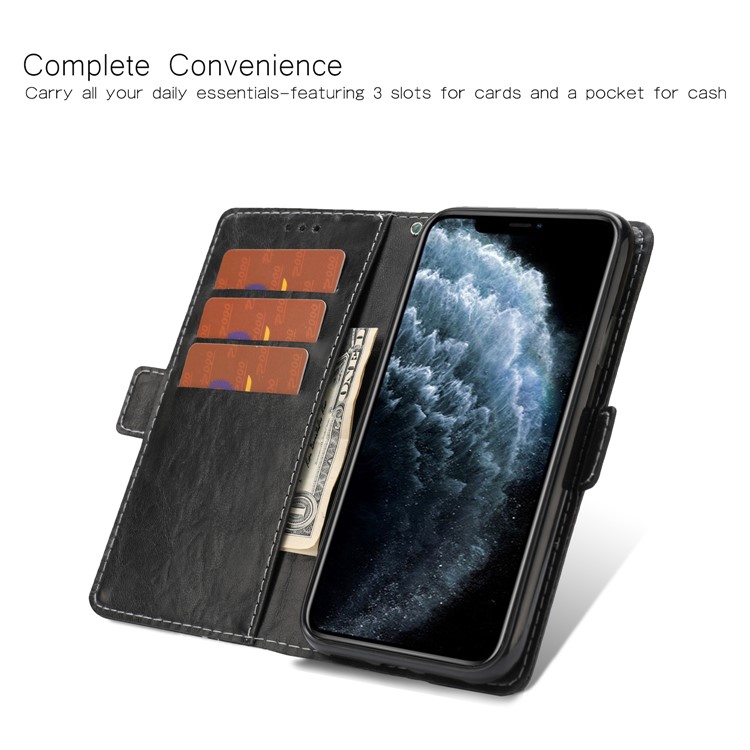Stitching Wallet Leather Stand Case for iPhone 11 Pro Max 6.5 inch - All Black-2