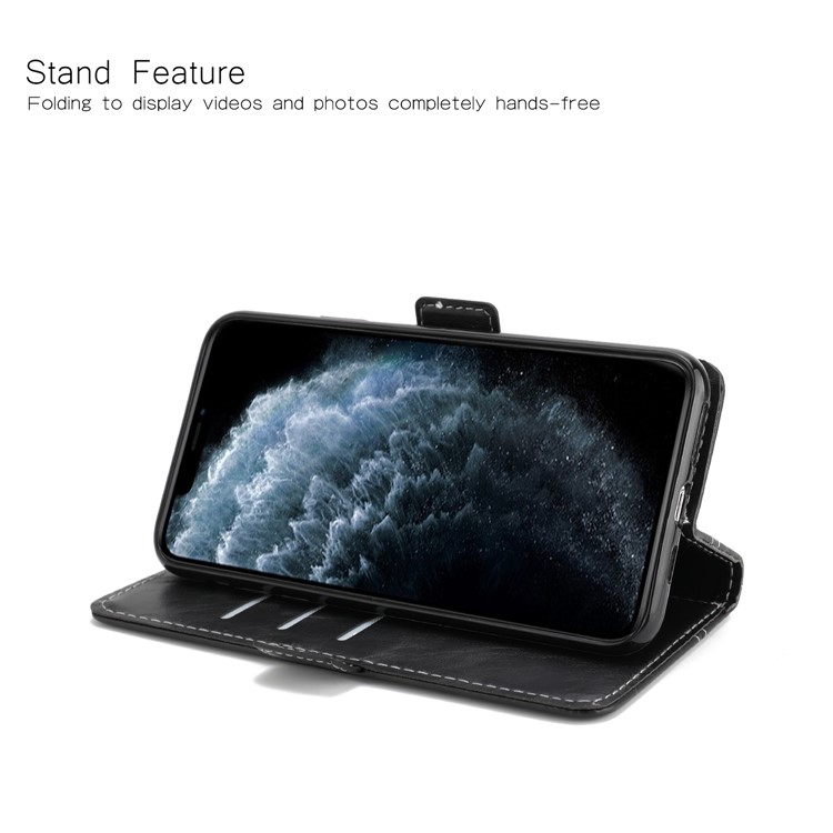 Stitching Wallet Leather Stand Case for iPhone 11 Pro Max 6.5 inch - All Black-3
