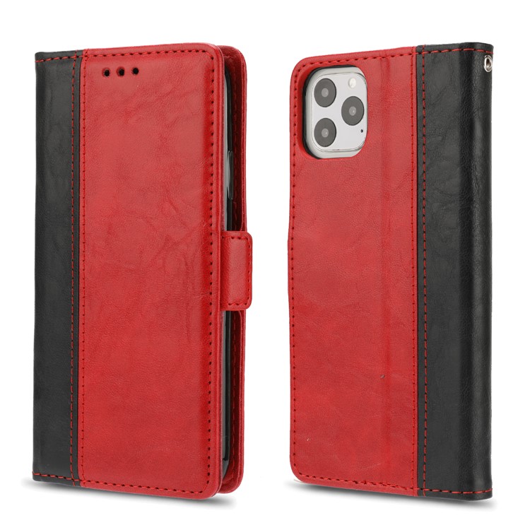Stitching Wallet Leather Stand Case for iPhone 11 Pro Max 6.5 inch - Black / Red-1
