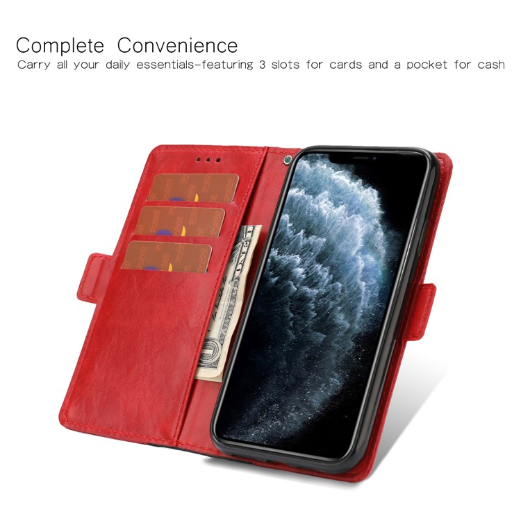 Stitching Wallet Leather Stand Case for iPhone 11 Pro Max 6.5 inch - Black / Red-2