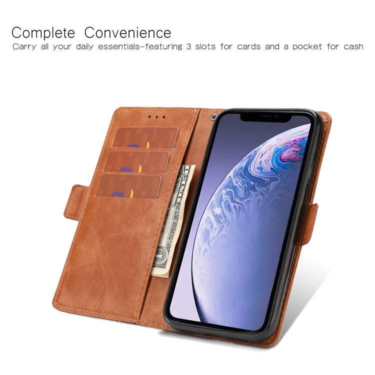 Stitching Wallet Leather Casing with Stand for iPhone 11 6.1-inch - Brown-2