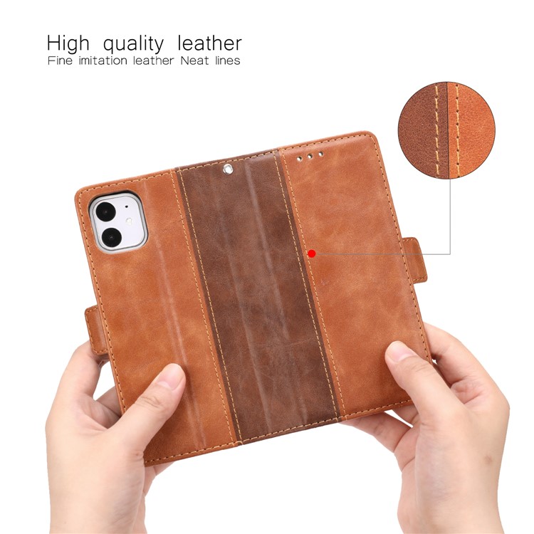 Stitching Wallet Leather Casing with Stand for iPhone 11 6.1-inch - Brown-7