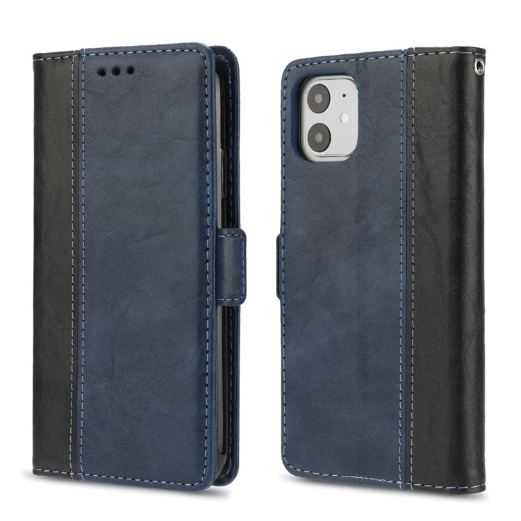 Stitching Wallet Leather Casing with Stand for iPhone 11 6.1-inch - Blue / Black-1