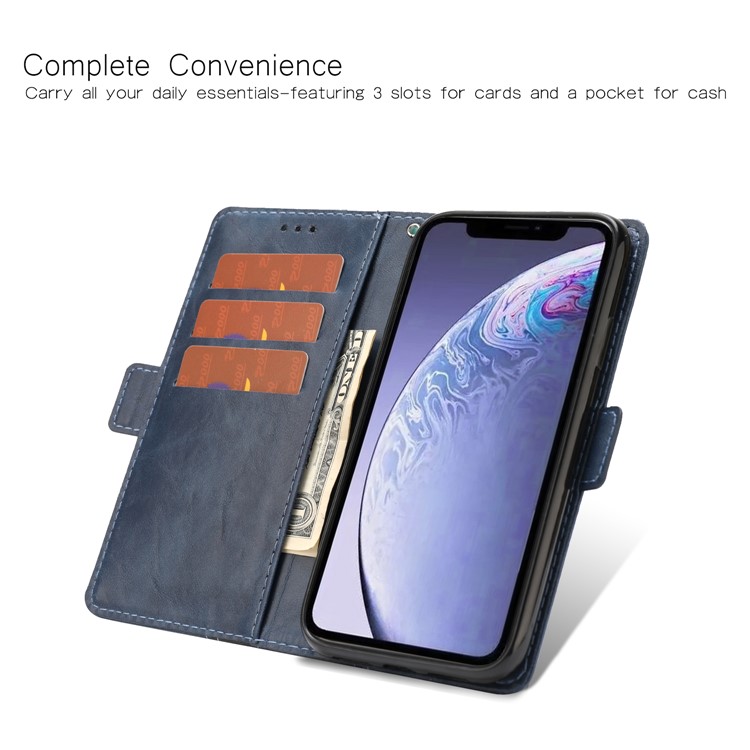 Stitching Wallet Leather Casing with Stand for iPhone 11 6.1-inch - Blue / Black-2