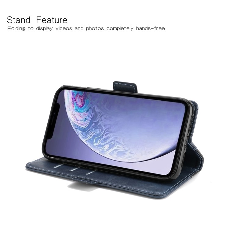 Stitching Wallet Leather Casing with Stand for iPhone 11 6.1-inch - Blue / Black-3