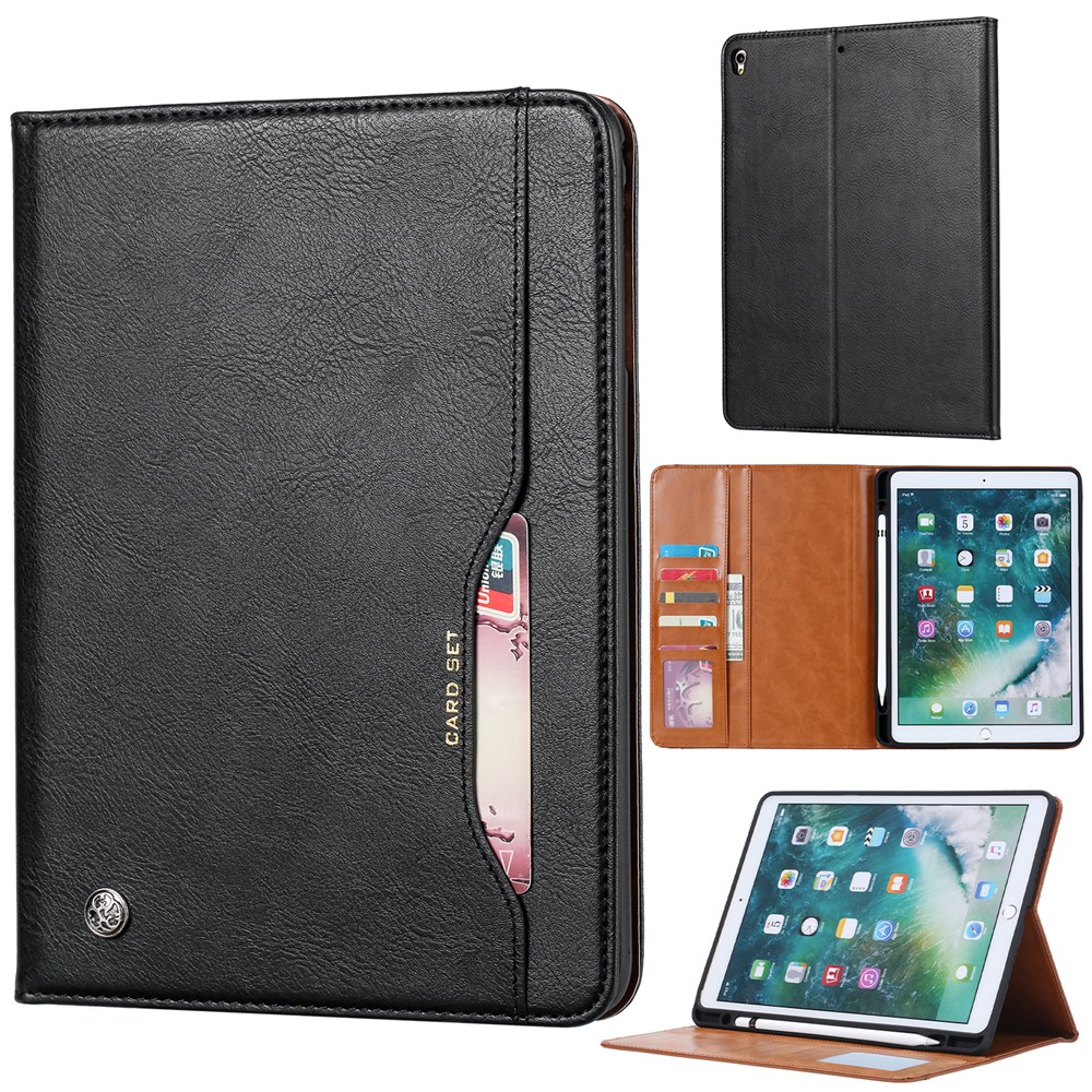 Auto-absorbed PU Leather Wallet Stand Tablet Case with Pen Slot for iPad 10.2 (2019) - Black-1