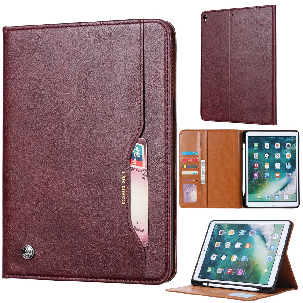 Auto-absorbed PU Leather Wallet Stand Tablet Case with Pen Slot for iPad 10.2 (2019) - Wine Red-1