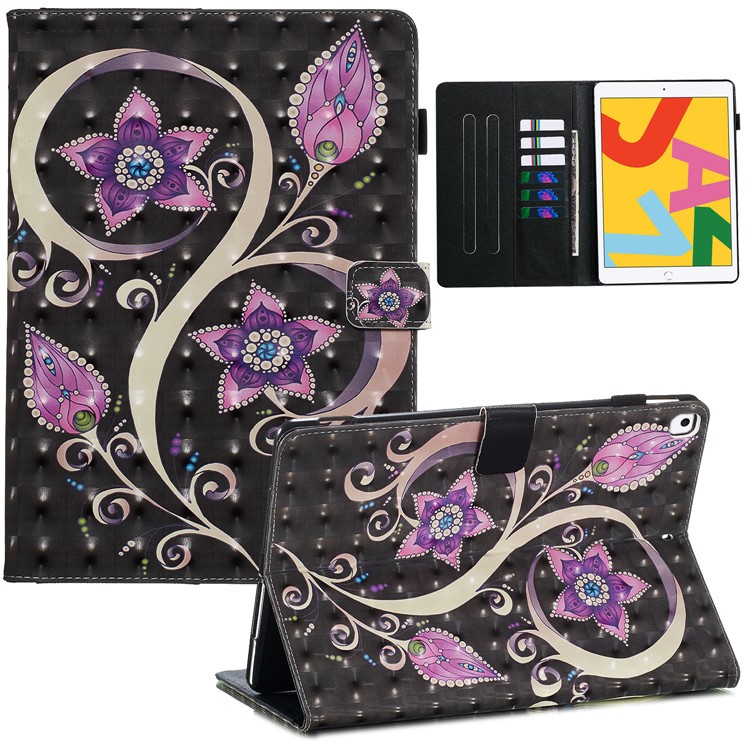 3D Pattern Printing PU Leather Stand Shell Tablet Case for iPad 10.2 (2019) - Flower-1