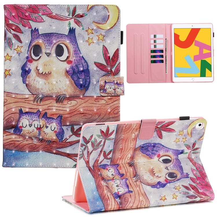 3D Pattern Printing PU Leather Stand Shell Tablet Case for iPad 10.2 (2019) - Owls-1