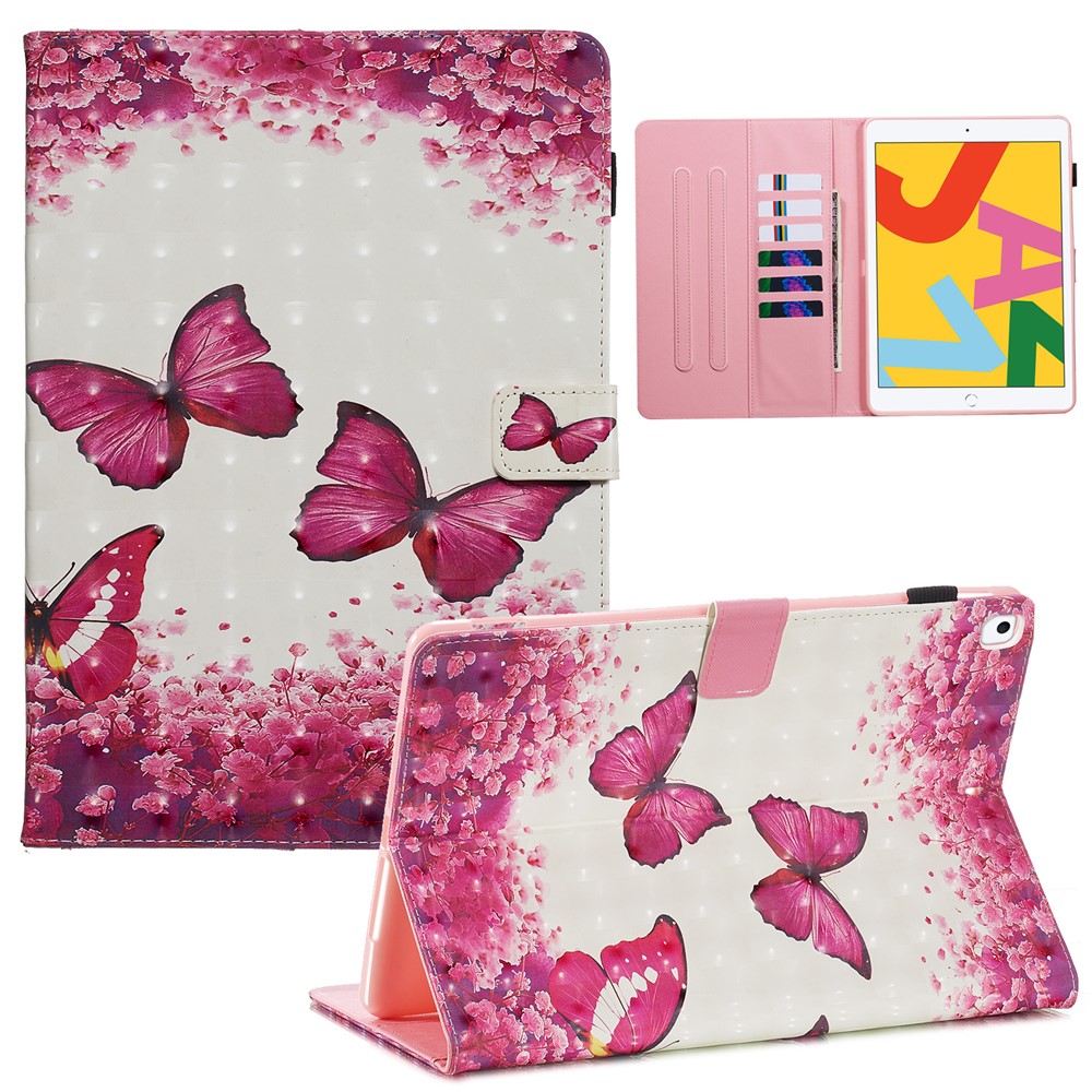 3D Pattern Printing PU Leather Stand Shell Tablet Case for iPad 10.2 (2019) - Red Butterflies-1