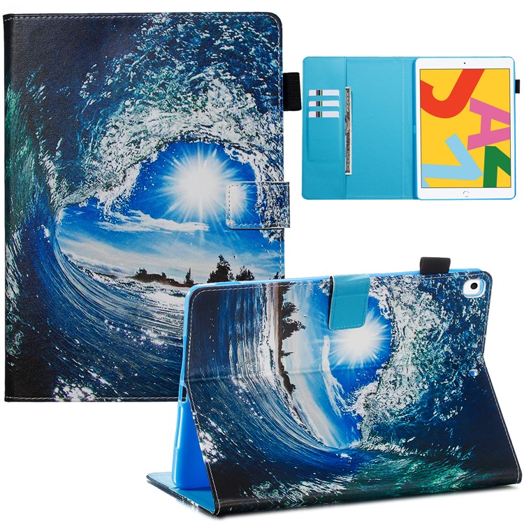 Pattern Printing PU Leather Stand Wallet Protective Tablet Case for iPad 10.2 (2019) - Sea Wave-1