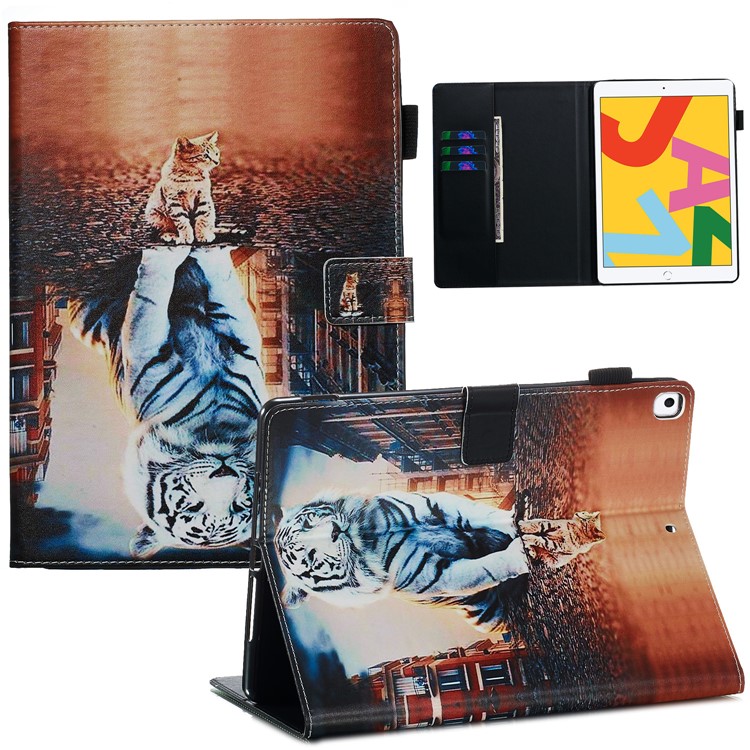 Pattern Printing PU Leather Stand Wallet Protective Tablet Case for iPad 10.2 (2019) - Cat and Tiger Reflection-1