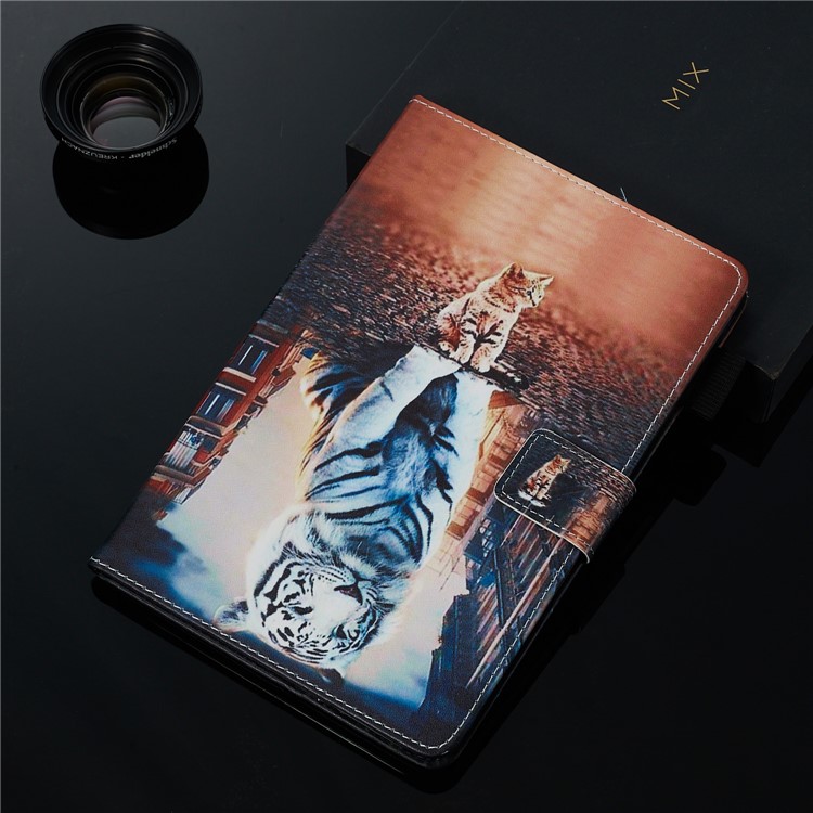 Pattern Printing PU Leather Stand Wallet Protective Tablet Case for iPad 10.2 (2019) - Cat and Tiger Reflection-13