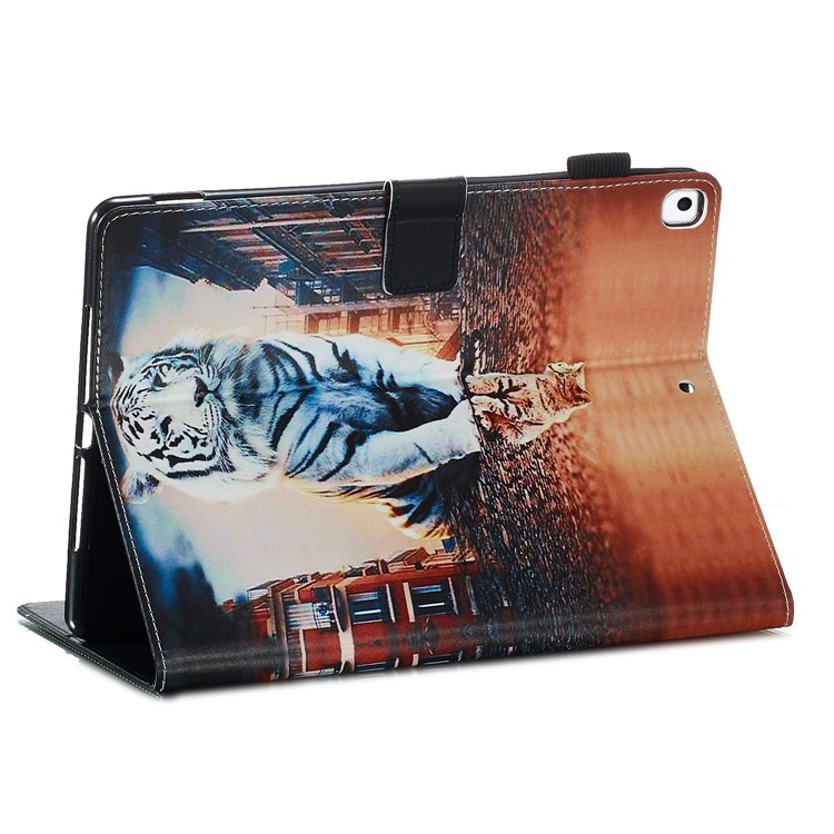 Pattern Printing PU Leather Stand Wallet Protective Tablet Case for iPad 10.2 (2019) - Cat and Tiger Reflection-9