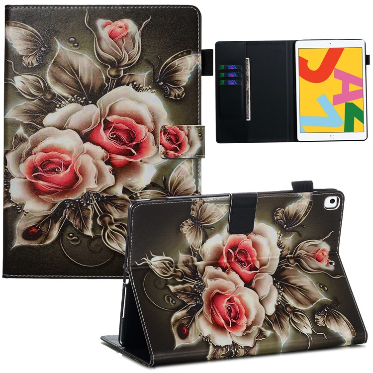 Pattern Printing PU Leather Stand Wallet Protective Tablet Case for iPad 10.2 (2019) - Flowers-1