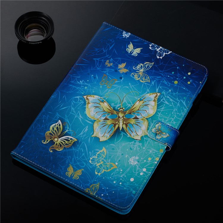 Pattern Printing Leather Wallet Stand Tablet Case for iPad 10.2 (2019) - Gold Butterflies-10