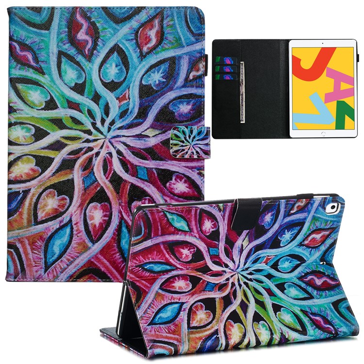 Pattern Printing Leather Wallet Stand Tablet Case for iPad 10.2 (2019) - Colorful Flower-1