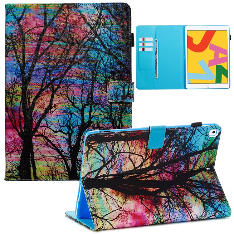 Pattern Printing Leather Wallet Stand Tablet Case for iPad 10.2 (2019) - Colorful Tree-1
