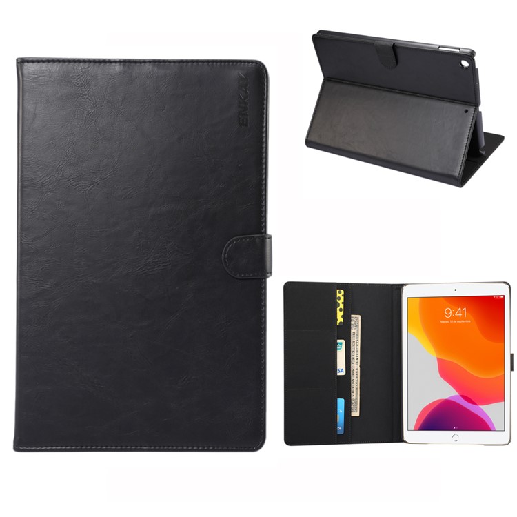 ENKAY for iPad 10.2 (2019) Crazy Horse Texture PU Leather Wallet Stand Auto-wake/sleep Casing Shell - Black-1