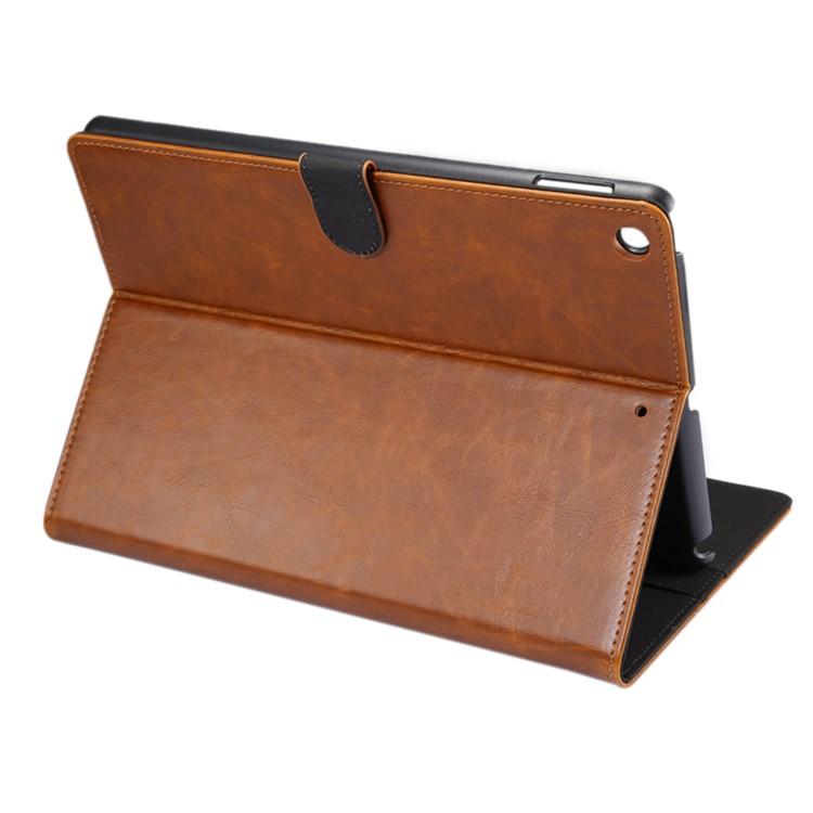 ENKAY for iPad 10.2 (2019) Crazy Horse Texture PU Leather Wallet Stand Auto-wake/sleep Casing Shell - Light Brown-3