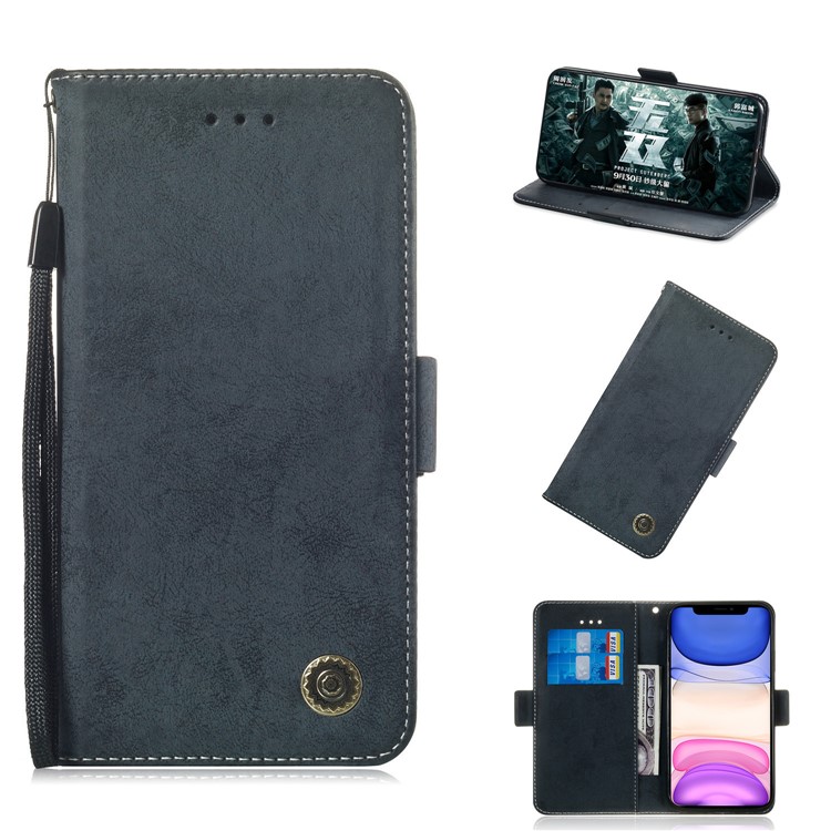 Retro Leather Wallet Case Shell for iPhone 11 6.1 inch - Dark Blue-1