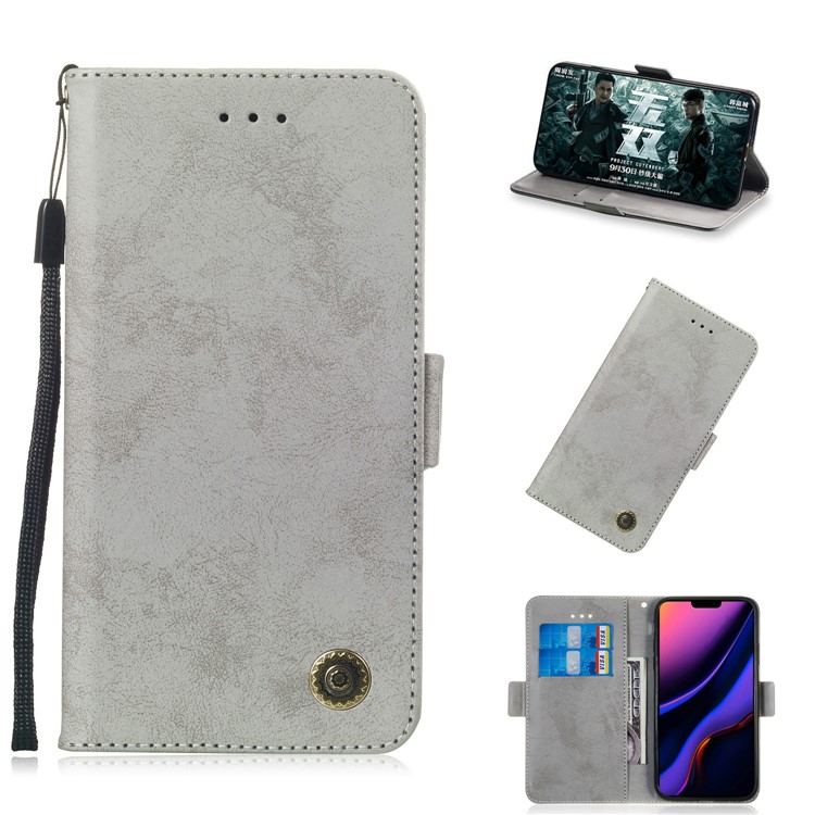 Retro Surface PU Leather Wallet Phone Cover for iPhone 11 Pro Max 6.5 inch - Grey-1