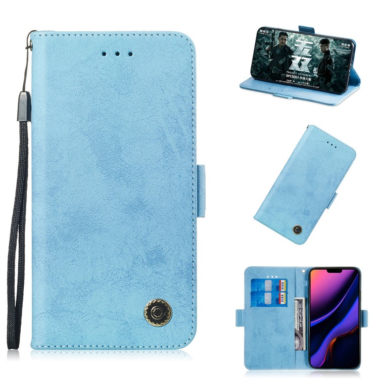 Retro Surface PU Leather Wallet Phone Cover for iPhone 11 Pro Max 6.5 inch - Baby Blue-1