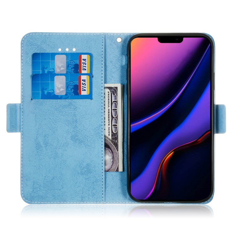 Retro Surface PU Leather Wallet Phone Cover for iPhone 11 Pro Max 6.5 inch - Baby Blue-8