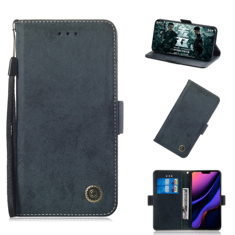 Retro Surface PU Leather Wallet Phone Cover for iPhone 11 Pro Max 6.5 inch - Dark Blue-1